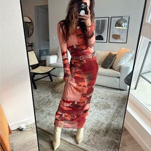 Casanova printed mesh maxi dress
